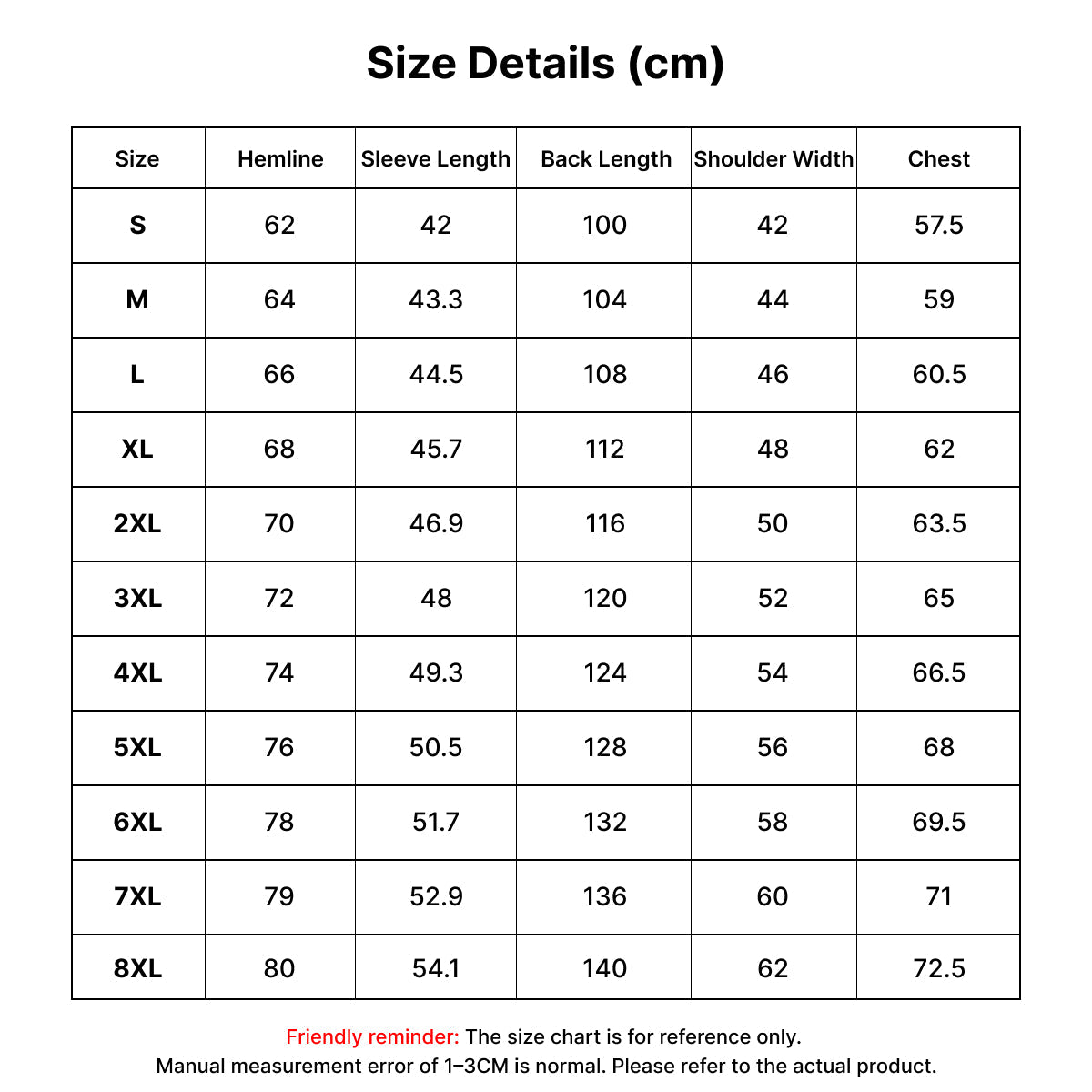 Size chart 1