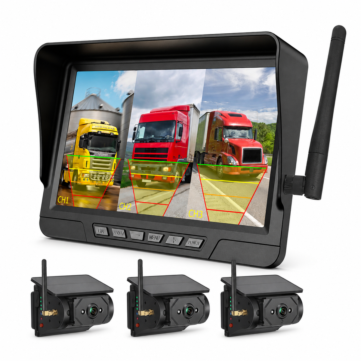 Backsteady 7" monitor + 3 solar magnetic cameras