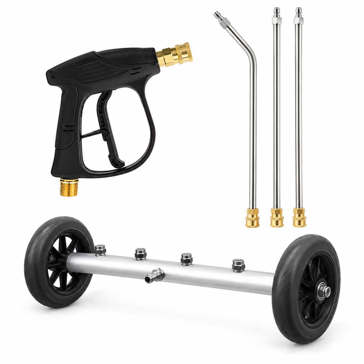 RoadRinse Large black wheels, bar + 3 wands + spray gun