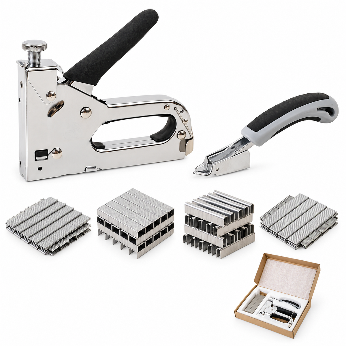 Tackwell 4-in-1 kit: chrome gun, 4000 staples, staple remover