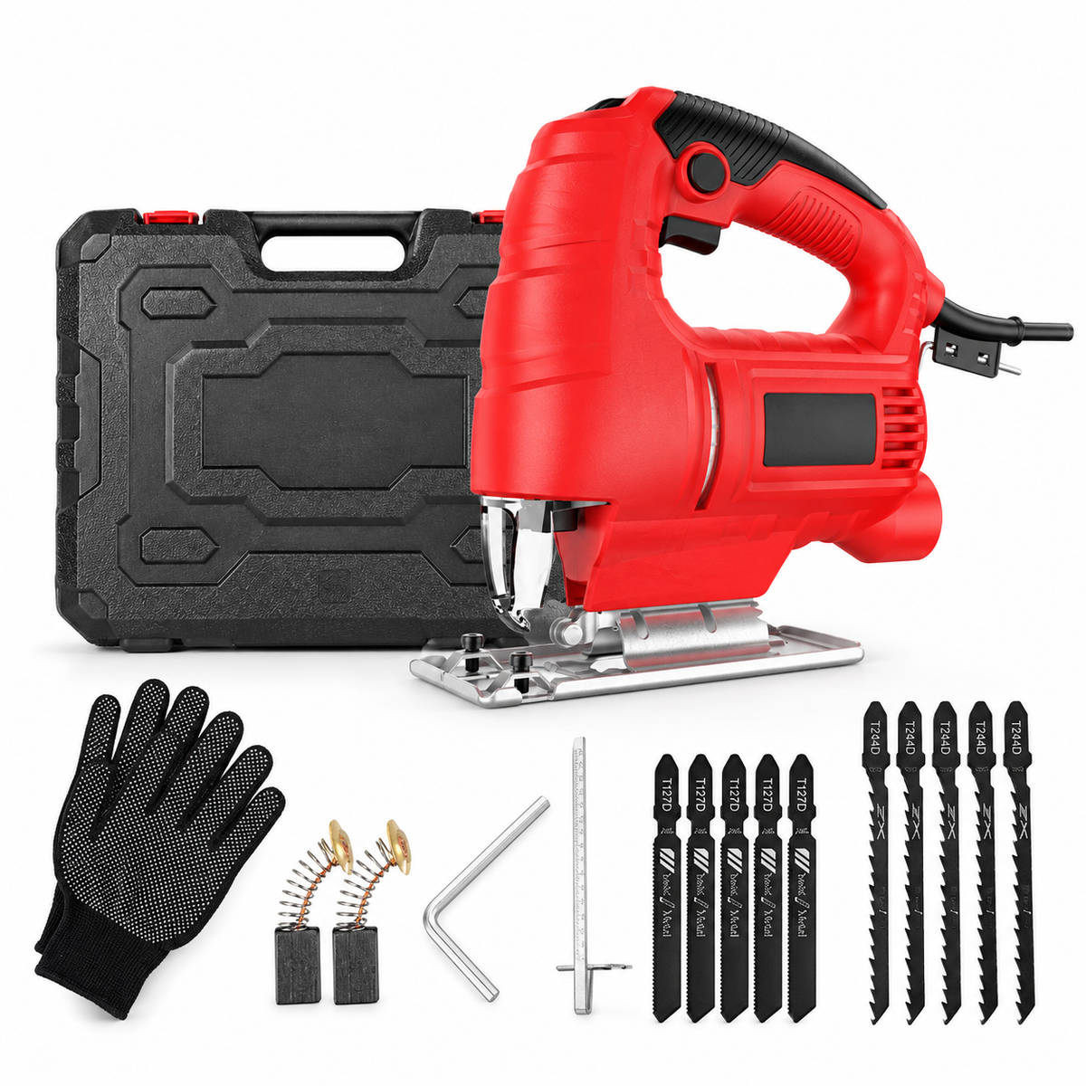 Tracetrue Jigsaw + 10 blades + glove + tools (plastic carry case)
